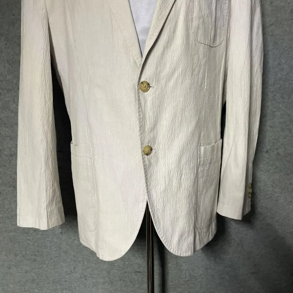 Joseph Abboud Mens XXL Cream Seersucker Sport Coat Blazer Cotton Stretch 2 Btn